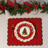 Napperons de table en lin élégants à bords festonnés, rouges, pour Noël, lavables, réutilisables, cadeaux de Noël pour la cuisine et la salle à manger