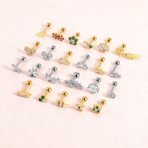 Joyería de Acero Inoxidable para Perforaciones, Aretes de Circonita, Estilo Metálico, Postes de <span class=keywords><strong>Titanio</strong></span> Chapados en Oro de 18K, Cómodos para Uso Diario - Product Image 2