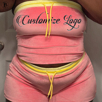 Conjunto de Dos Piezas de Ropa de Verano 2026 con Logotipo de Goma Personalizado, Top Corto sin Tirantes con Rayas y Pantalones Cortos, Ropa Informal para Mujer