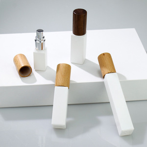 High End Cylindrical Glass <b>Perfume</b> Spray Bottle Matte White Black with Wood Cap Screen Printed Fragrance Portioning <b>Container</b> - Product Image 4