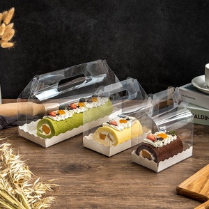 OEM 3in Height Elegant Long Full Clear Lid Packaging Boxes Transparent Dessert Swiss Roll Cake Pastry Box With Handle