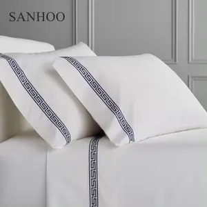 SANHOO Usine En Gros Hôtel Draps De Haute Qualité Super Doux Plaine 600TC Lavé Blanc Ensemble De Literie