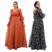 Dp574 Robe longue à manches lanterne avec ceinture col en V tendance sexy surdimensionnée pour femmes Offre Spéciale personnalisée