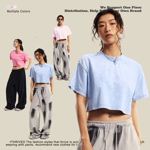 Camiseta básica de algodón para mujer, de gran tamaño Camiseta, camisetas sólidas, camiseta ajustada informal, Tops de <span class=keywords><strong>tapas</strong></span> para mujer, 10 cortos teñidos lisos, 7 colores - Product Image 3