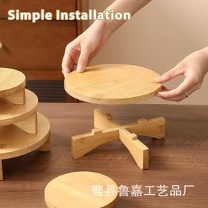 Plateau décoratif rond en bois pour pot de fleurs, support de table, couleur bois naturel, style rustique, emballage individuel - Product Image 3