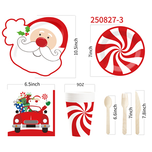 DAMAI Santa Claus and Ganggang Sugar Novelty-shaped Disposable Paper Plates, Paper Cups, Napkins for Christmas Parties - Product Image 3