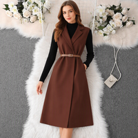 Nouvelle Robe Chic Printemps-Automne pour Femme, Style Urbain, Tissée, Boutonnée, Sans Manches, Taille Empire, Idéale pour le Bureau et les Trajets Quotidien