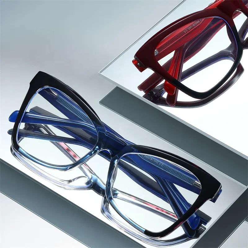نظارات بصرية عالية الجودة كبيرة الحجم من مادة الأسيتات TR90 إطار عصري مربع الشكل للنساء والرجال إطارات زجاجية تضاد الضوء الأزرق نظارات بصرية