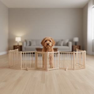 Barrière pour chien en bois massif de sapin, 6 panneaux, 118,1 pouces, porte pliable, barrière pour animaux de compagnie d'intérieur - Product Image 2