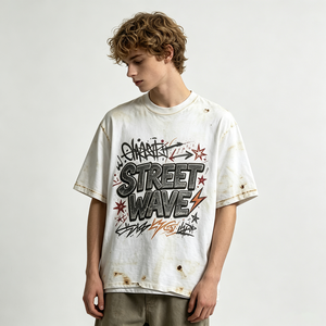 T-shirt Streetwear Dirty Spray con Stampa <span class=keywords><strong>Testo</strong></span> Graffiti, Base Bianca, Dettagli Effetto Usurato per Brand di Moda Audaci, Acquisto all'Ingrosso - Product Image 2
