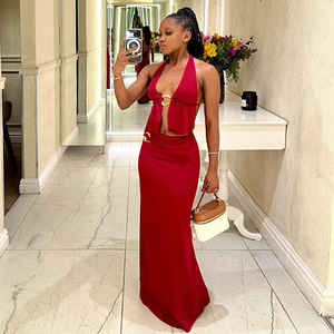 Manufaktur Custom Style oder Logo ODM Damen Tops und Maxi röcke Set Luxus Mode <span class=keywords><strong>2</strong></span>-teiliges Set Kleid für Damen Fashion Clubwear - Product Image 1