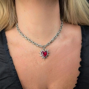 Collier Cœur d'épines, chaîne en alliage, pendentif rouge rubis, bijoux gothiques tendance pour femmes, été 2024 - Product Image 1