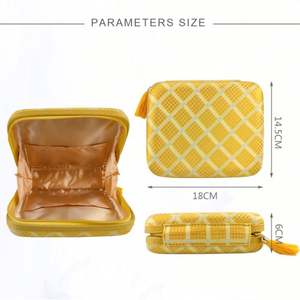 Estuche de Maquillaje de Lujo con Diseño a Cuadros Dorados, Tela Damasco, Portátil para Viajes, Bolsa de Almacenamiento de Maquillaje - Product Image 6