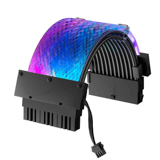 Computer Power Supply Sleeved Cable Customization 24 Pin ATX RGB Cable Extension Kit 16AWG 5V 3Pin Synchronized PSU Cable RGB