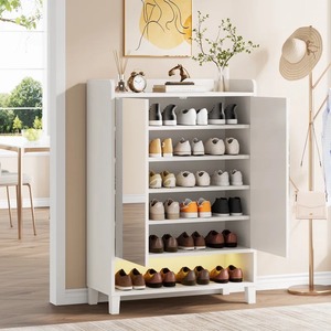 Wholesale Good Quality Wooden Large Capacity <strong>Shoe</strong> Rack Storage <strong>Organizer</strong> 7 Tiers <strong>Shoe</strong> Cabinet Rank with Mirror LED