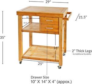 Home Aesthetic Bamboo Wood Rolling Kitchen Island Cart with Drawers Shelves Towel Rack Locking Casters <strong>Trolley</strong> <strong>on</strong> <strong>Wheels</strong> - Product Image 2