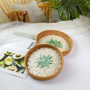 Cestino in Rattan decorazioni per hotel intrecciato rattan shell pane portaoggetti vassoio portatile conchiglia marrone <span class=keywords><strong>verde</strong></span> cestino rotondo in rattan - Product Image 3