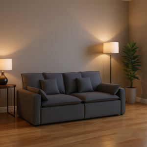 Divano Modulare Grigio Scuro a Tre Posti con Cuscini in Tessuto per Soggiorno - Product Image 2