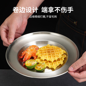 Korean Stainless Steel Round Plate Gold Silver Multiple Sizes Household Dishware Flat Shallow Plate For Food Serving - Product Image 3
