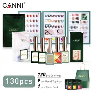 Canni Set Cat Kuku Gel 16Ml, 130 Buah Kit Kualitas Tinggi 120 UV Rendam Diskon Warna Neon Mata Kucing Glitter Pernis