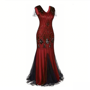 Elegante <span class=keywords><strong>Vestido</strong></span> de Noche Largo de Gasa Estilo Sirena Vintage para Mujer, con Cuello en V, Bordado y Pedrerí<span class=keywords><strong>a</strong></span>, para Fiesta o Evento Formal - Product Image 6