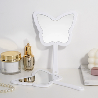 Cermin Kosmetik HD Portabel dengan Bingkai Kaca & Logam Pegangan Plastik Genggam dengan Lampu Logo Kustom untuk Riasan Wanita