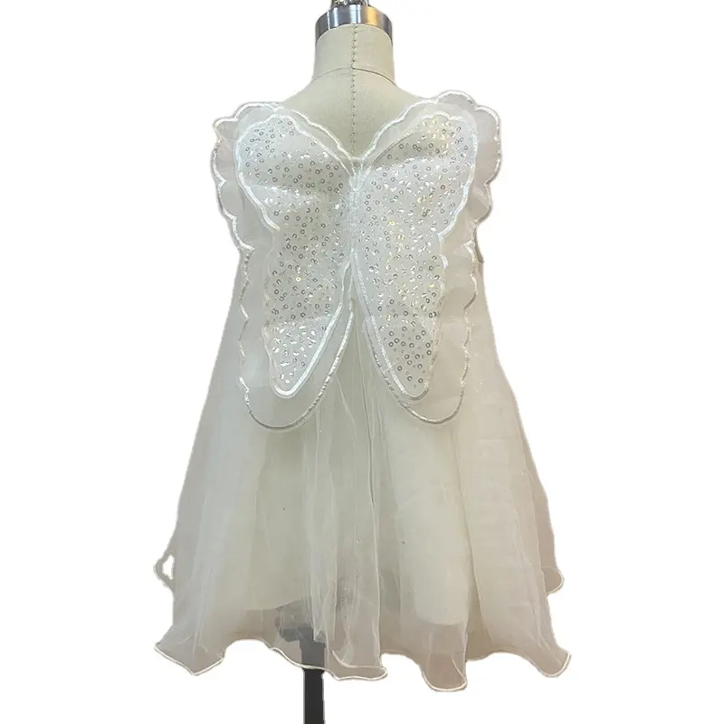 Gaun anak-anak warna putih, gaun Tulle kasual dengan kupu-kupu untuk pesta ulang tahun balita anak perempuan