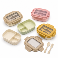 Boîte à lunch en plastique OEM en gros à 3 compartiments avec couvercle à quatre côtés détachable et couverts pour l'école, le bureau et les pique-niques