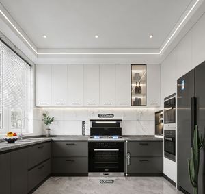 Armoires de cuisine BALOM de couleur personnalisée, MDF haute brillance avec base d'évier et portes à fermeture douce pour maison et villa - Product Image 2