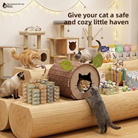 Lit pour chat en forme de souche d'arbre en feutre semi-fermé, offrant sécurité et confort toute l'année, avec griffoir intégré et niche de couchage