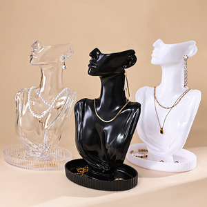 Jewelry Mannequin Neck Display Rack Transparent Black White Plastic PS Material One Piece Necklace Earring Holder Storage Stand - Product Image 1