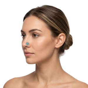 Indian Mores 925 Sterling Silver Flower Shape Turquoise Cup Setting Minimalist Piercing <b>Nose</b> <b>Pin</b> Stud for Women Girls Everyday - Product Image 2