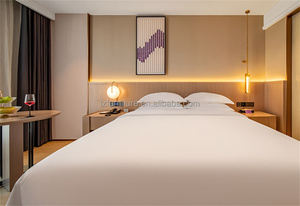 Factory Direct <b>Cheap</b> Wooden Hotel Bed <b>Frame</b> with Large Headboard Panel and Nightstand for 3 Star Hotel Bedroom Furniture Sets - Product Image 3