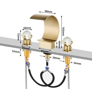 Robinet de lavabo haut de gamme de style européen, triple trou, à poser sur le comptoir, avec cartouche en laiton, mitigeur effet pluie, finition or brillant, pour villas - Product Image 6