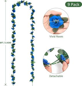 <b>Artificial</b> <b>Flower</b> Garland Fake Blue Roses Vines Silk <b>Flowers</b> Outdoor Hanging for Wedding Arch Home <b>Wall</b> Backdrop Room Decor - Product Image 2