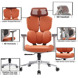 Orange High Back Executive Office <strong>Chair</strong> Ergonomic Leather <strong>Mesh</strong> 5D Armrest Adjustable Headrest Swivel Embroidery <strong>Gaming</strong> <strong>Chair</strong> - Product Image 4