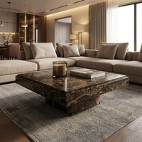 Table basse en dalle de marbre haut de gamme, design minimaliste et massif, en pierre Emperador foncé, pour hall d'hôtel de luxe, vente en gros