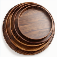 Vente de gros Assiette à fruits en bois massif Assiette à goûter aux fruits secs Salade en bois d'acacia Grande assiette en bois
