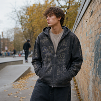 Sweat-shirt à capuche unisexe décontracté de haute qualité 100% coton imprimé vintage, tricoté, zippé, imperméable, streetwear