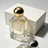 Flacon de parfum en verre transparent octogonal facetté avec bouchon sphérique, atomiseur de parfum vide, étiquette personnalisée, emballage cosmétique pour parfum