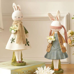Figura de Conejito Adorable, Artesanía de Resina con Patrón Floral, Decoración para el Hogar, Regalo para Niñas - Product Image 1