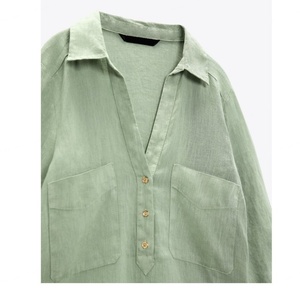 Custom High Quality Women's Loose <b>Linen</b> Button Solid Lapel Long Sleeves Shirt Casual Tops Womens <b>Linen</b> Shirt - Product Image 6