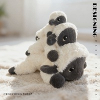 Peluche d'agneau d'oreille de mouton super douce authentique de 25 cm, jouet en peluche mignon avec visage noir, coussin en coton PP, anti-stress, vente en gros