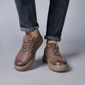 Baskets rétro pour hommes en cuir de vache véritable, basses, à lacets, avec semelle compensée pour la saison printemps-automne - Product Image 1
