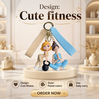 Porte-clés et breloque de sac pour femme, motif dessin animé Kawaii mignon, multicolore, figurine de fitness 3D en PVC souple, avec dragonne de poignet, pour sac à main de filles et salle de sport