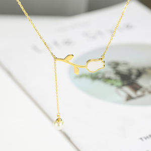 AA00379 Edelstahl Rose Flower Anhänger Halskette Long Pearl Quaste Shell Flower Halskette - Product Image 4