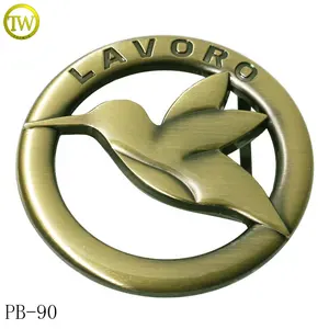 High quality belt buckle suppliers brushed brass logo embossed hardware automatic buckle adjuster for men