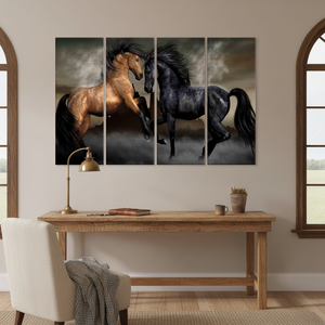Obra de arte impresa en lienzo: encanto rústico de casa de campo para decoración de oficina, JUEGO DE 4 LIEÑOS - Product Image 3