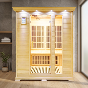 Sauna intérieur moderne pour 3 personnes, écologique, électrique, faible EMF, construction en bois de pruche massif, vapeur sèche - Product Image 1
