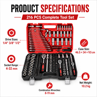 Kit d'outils de réparation automobile DIY 216 pièces, ensemble de clés à cliquet à alimentation manuelle, personnalisé OEM pour l'entretien de voitures, vélos et jardins, CR-V